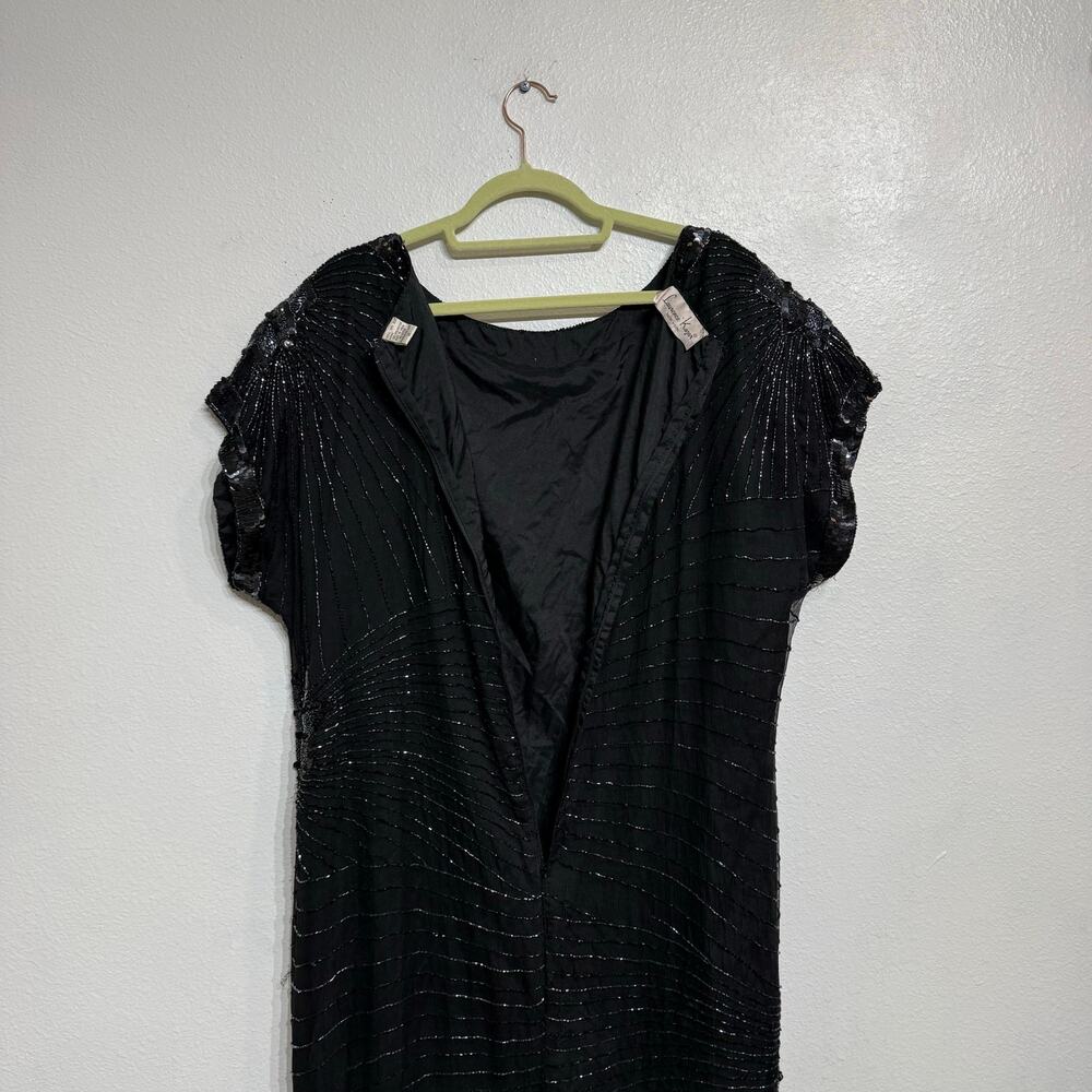 Laurence Kazar New York Black Silk Beaded Vintage Maxi Gown Sz 3X - Picture 9 of 11